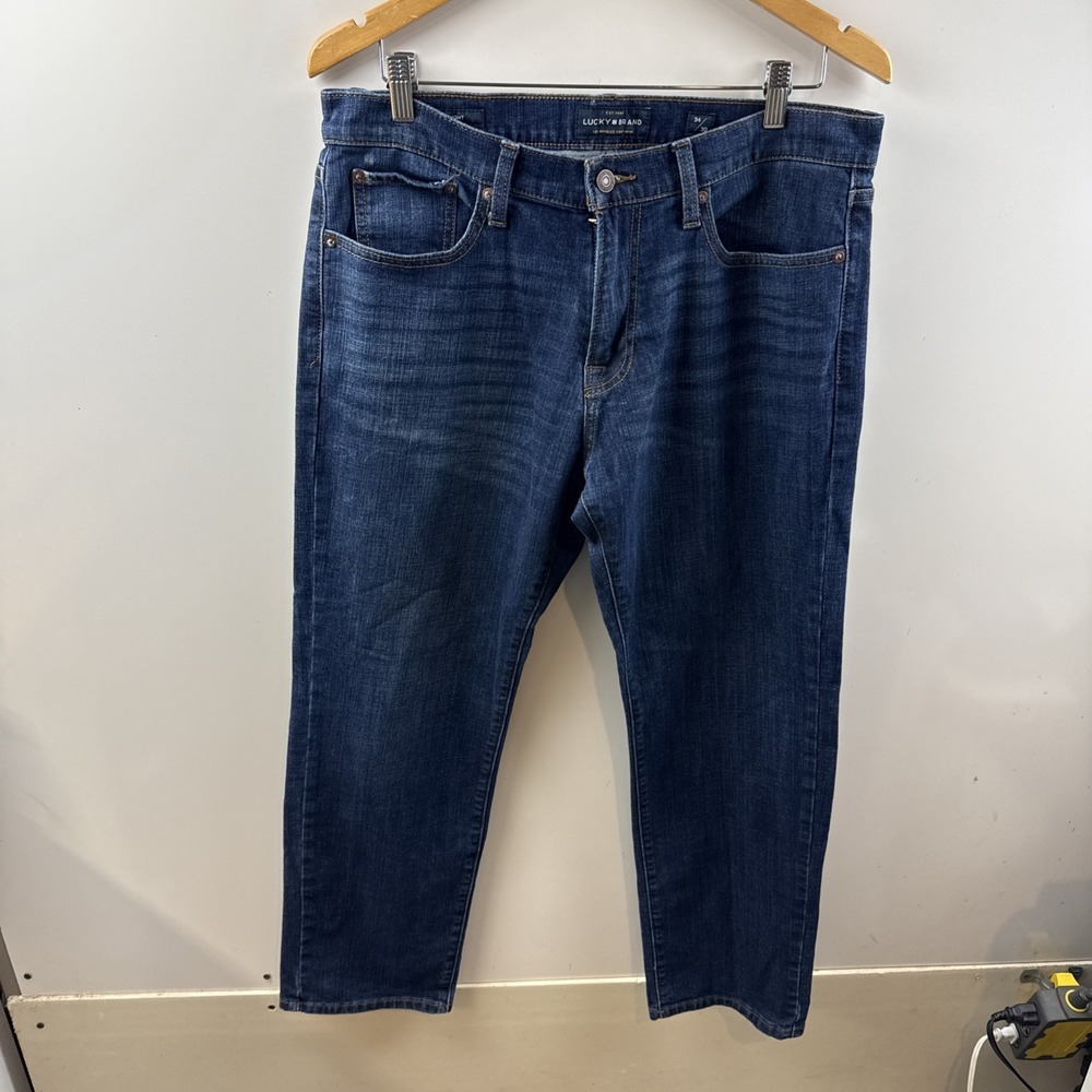 Lucky Brand 221 Original Straight Jeans Mens 34x30 Blue Dark Wash Denim